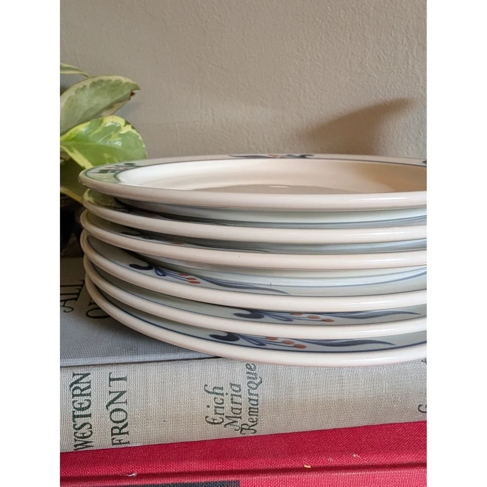 Dansk Bistro Maribo Set of 6 Salad Plates Blue Floral Stoneware Japan 7.5 inch